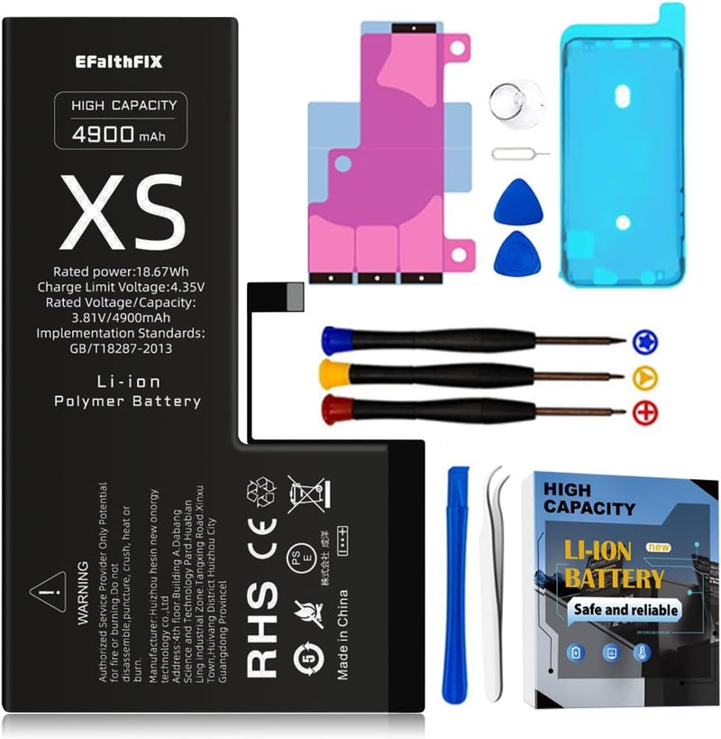 EFAITHFIX 4900mAh Upgraded Replacement Battery Compatible with iPhone Xs, High Capacity New 0 Cycle A+ Battery Replacement for iPhone Model A1920 A2097 A2098 A2099 A2100 with Complete Repair Tool Kit - Image 1